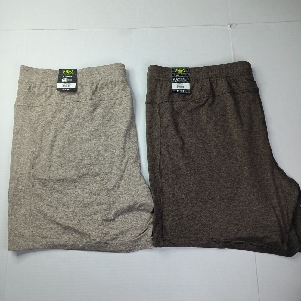 2 Athletic Works Men's Buttercore Shorts Size 2XL XXL Taupe 8" Inseam NWT